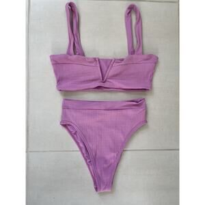 L Space Swim Bikini Swimsuit Ribbed High Waist Bitsy Cut Swimwear Purple